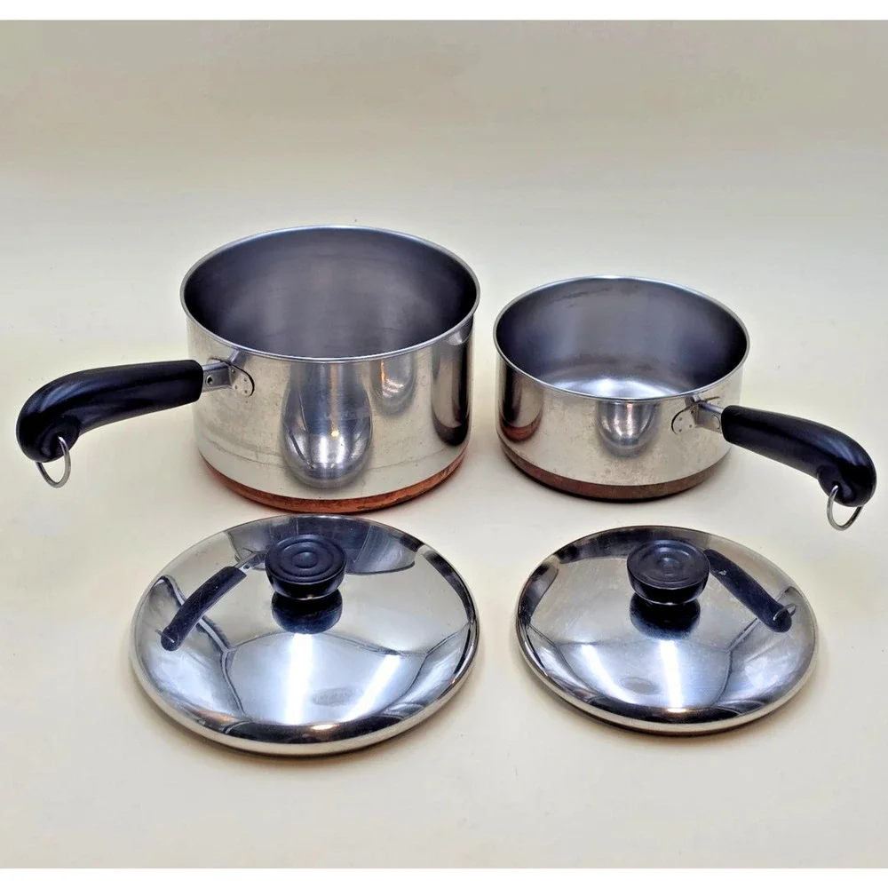 Revere Ware 1801 Saucepan Set 1.5 & 3 Quart Copper Bottom Stainless Clinton USA
